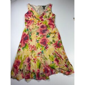 Lauren Ralph Lauren Floral Print Dress Sleeveless V-Neck‎ Occasion Dress 12